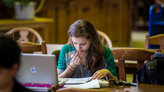 Student studying in the library