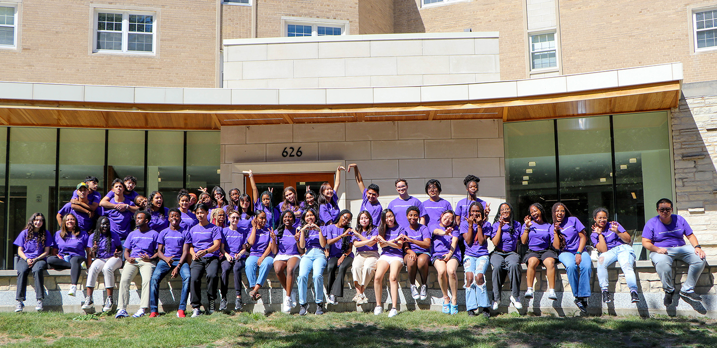 Group photo of SAW program participants in front of a residence hall