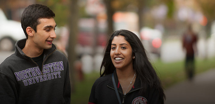 Northwestern students walking on campus.
