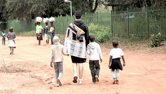 Northwestern student walks with children