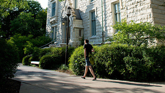 Student walking on campus