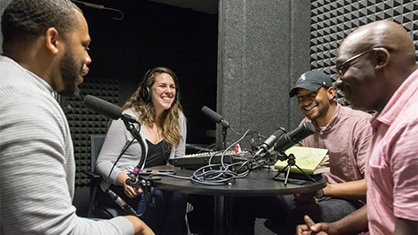 students in the radio station