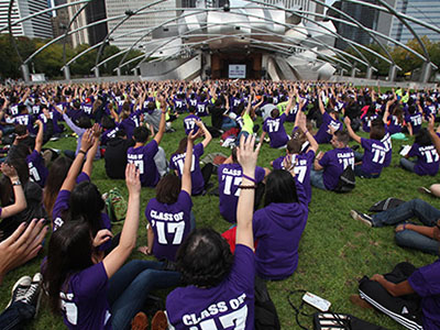 Students at Millennium Park's Pritzker Music Pavilion