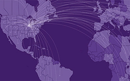 lines extending from Northwestern to points around the world