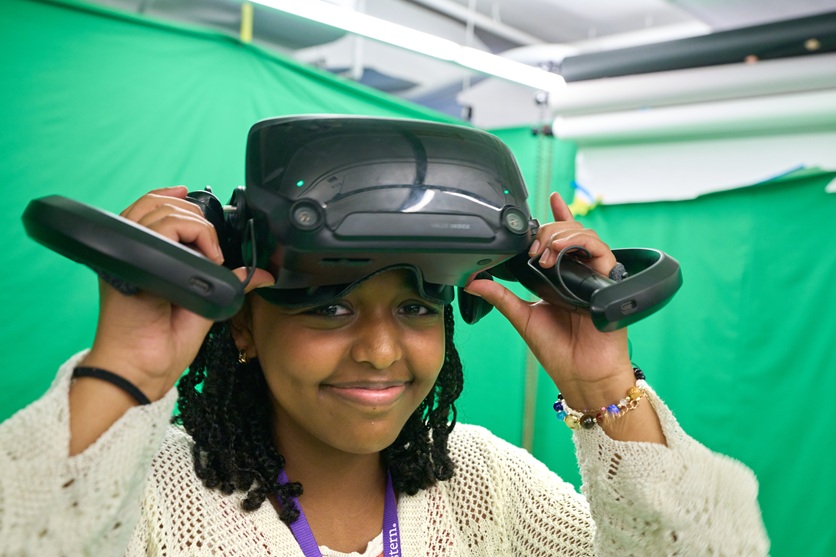 Student wearing a VR headset