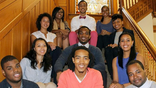 Students sitting on a staircase